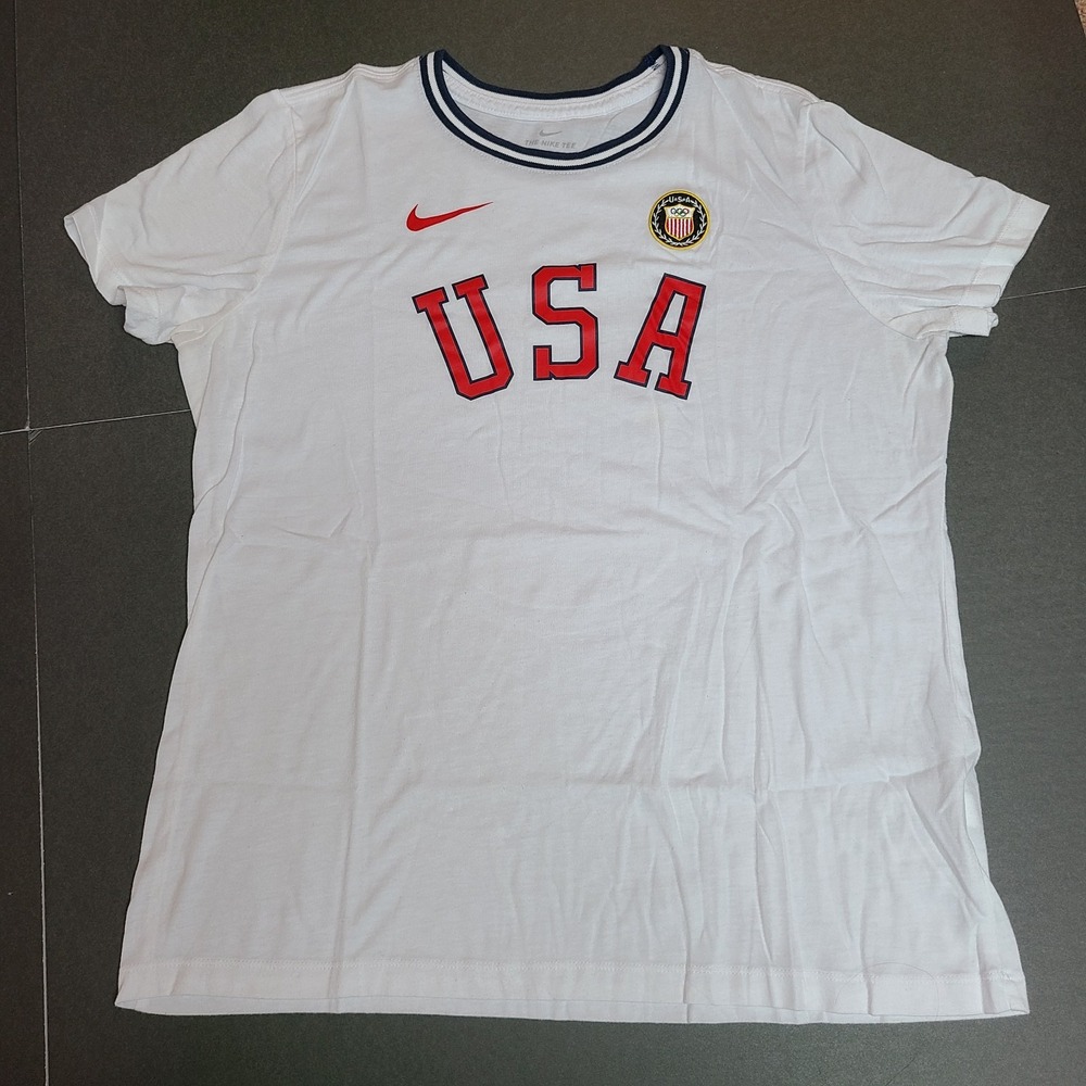 Nike Olympics Team USA Patch Tee Women's Large Heritage T Shirt White CT5202